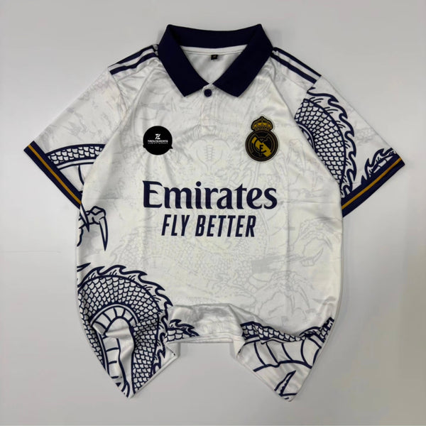 REAL MADRID WHITE DRAGON EDITION PREMIUM EMBROIDERY POLO  KIT