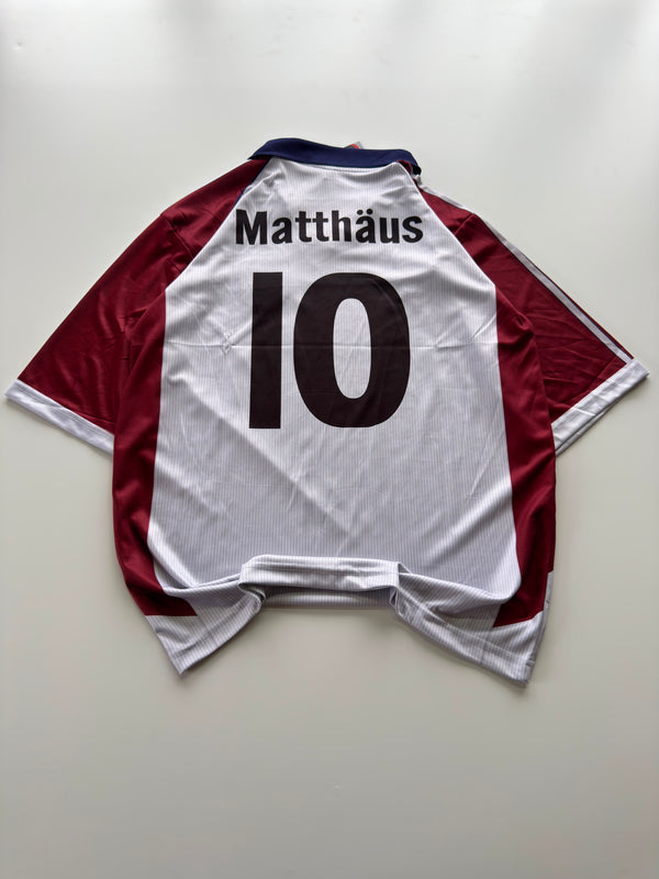 10 MATTHAUS 1998/99 BAYERN MUNICH AWAY RETRO KIT FIVE SLEEVE POLO EMBROIDERY